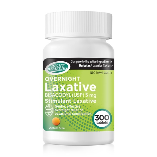 [BRSREFQBCENQM3LL] RIGHT REMEDIES Overnight Stimulant Laxative, Bisacodyl 5 mg (300 Tablets), Gentle & Effective Overnight Relief of Occasional Constipation, Compare to the Active Ingredients in National Brand Product