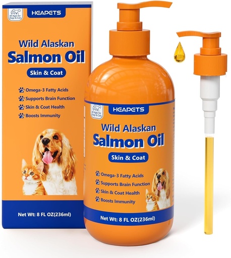 [BRSRAHY6OZ7AACLH] Wild Alaskan Salmon Oil for Dogs & Cats, Fish Oil Omega 3 Supplements with EPA & DHA for Skin & Coat, Immune, Brain, Joint and Heart Health, Dog & Cat Fish Oil Supplements with Pump- 8 oz