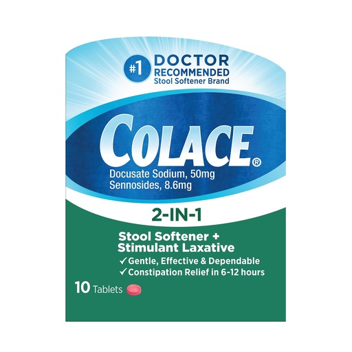 [BRSWIEYKOYOQCAA5] Colace 2-IN-1 Stool Softener & Stimulant Laxative Tablets, 10 Count, Gentle Constipation Relief In 6-12 Hours