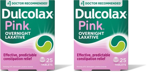 [BRSRAY3ROV5BG3QU] Dulcolax Pink Stimulant Laxative Tablets, Overnight Laxative, Predictable & Effective Constipation Relief, Relieves Straining & Bloating, Bisacodyl 5 mg, 25 Count (Pack of 2)