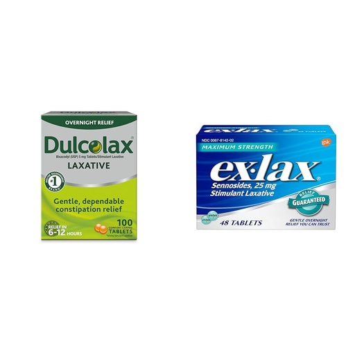 [BRSROCYKPIHGEDQY] Dulcolax Stimulant Laxative Tablets (100 Count) Gentle Overnight Constipation Relief, Bisacodyl 5mg & ex-lax Maximum Strength Stimulant Laxative Constipation Relief Pills for Occasional Constipation