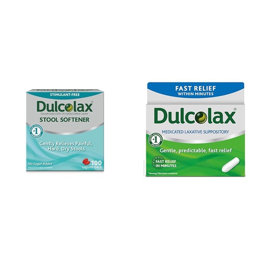 [BRSROAIKDF4A22T6] Dulcolax Stool Softener Laxative Liquid Gel Capsules (100ct) for Gentle Relief & Fast Relief Medicated Laxative Suppositories Fast Relief, Rectal Use Only, Bisacodyl, 10 mg, 28 Count