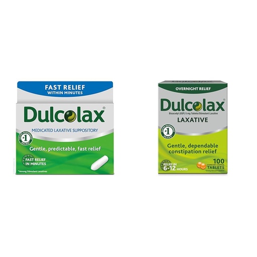 [BRSROAINOB7QY3DU] Dulcolax Fast Relief Medicated Laxative Suppositories Fast Relief & Stimulant Laxative Tablets (100 Count) Gentle Overnight Constipation Relief, Bisacodyl 5mg
