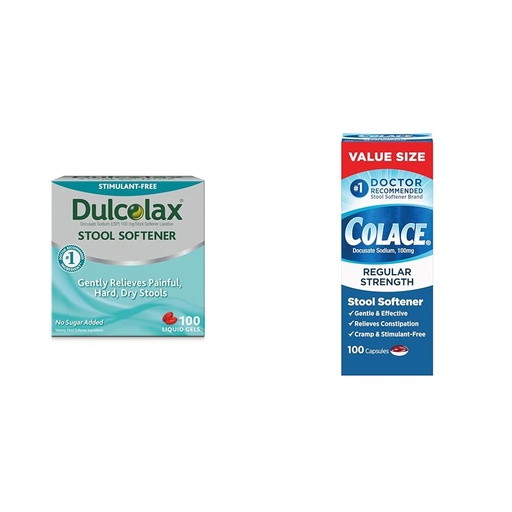 [BRSROAIKCUNBYDY6] Dulcolax Stool Softener Laxative Liquid Gel Capsules (100ct) for Gentle Relief & Colace Regular Strength Stool Softener