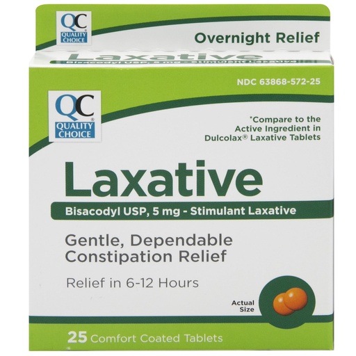 [BRSWIGQLB4GQ23DI] Quality Choice Laxatives for Constipation Relief - Bisacodyl 5mg Tablets, Comfort Coated Stimulant Laxative. Overnight Relief, 25 Count. for Occasional Constipation and Irregularity.