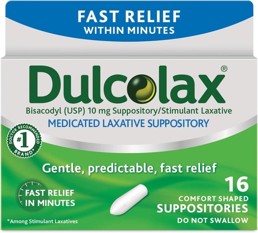 [BRSWIYTZOQHQMAY6] Dulcolax Laxative, 10 mg, Comfort Shaped Suppositories, 16 suppositories