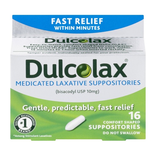 [BRSWG233CENBYC3Z] Dulcolax Medicated Laxative Suppositories - 16 ct, Pack of 6