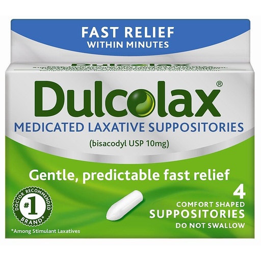 [BRSWKFD7B4AB6ELA] Dulcolax Suppositories 4 Each (Pack of 2)