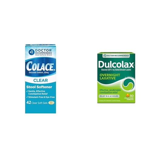 [BRSRAYYYCMHBMEI4] Colace Clear Stool Softener Soft Gel Capsules Constipation Relief 50mg 42ct & Dulcolax Overnight Relief Laxative Tablets Constipation Relief 5mg 50ct