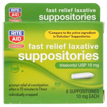 [BRSWIZD3CMFAIYI7] Rite Aid Pharmacy Laxative, Fast Relief, 10 mg, Suppositories, 8 Suppositories
