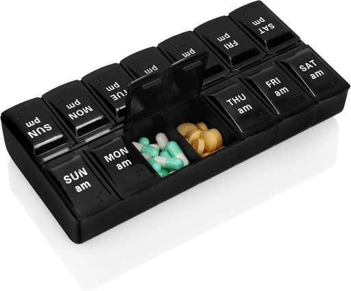 [BRSROEICCMOQYAIY] Weekly Pill Organizer 2 Times A Day 7 Day Pill Box Holder Large Daily Medicine Organizer Travel Pill Case Pill Container (2 Times Black)