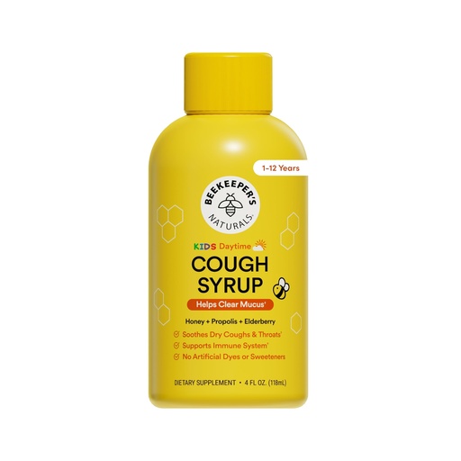 [BRSW2YADCMNG2FD3] Beekeeper's Naturals Propolis Honey Cough Syrup Daytime for Kids Immune Support with Elderberry, Vitamin C, Vitamin D & Raw Honey - Throat Soothing - Gluten Free & Clean Ingredients, 4 oz.