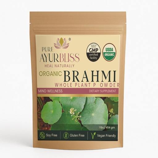 [BRSRGYIYAB6AKFD3] 100% Organic Brahmi Powder, Ayurvedic Bacopa Monnieri for Memory, Focus and Nervous System Care, Nootropic Brain Support Blend for Cognitive Wellness, Gut Balance, 16oz
