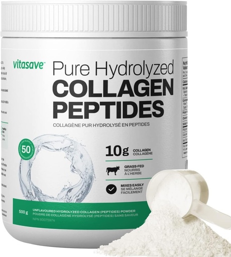 [BRSRMGA2AQARY335] Vitasave Collagen Peptides Powder – 10g Hydrolyzed Collagen per Serving – Unflavored, Grass-Fed, Keto Friendly – Skin, Hair, Nails & Joint Support – 500g