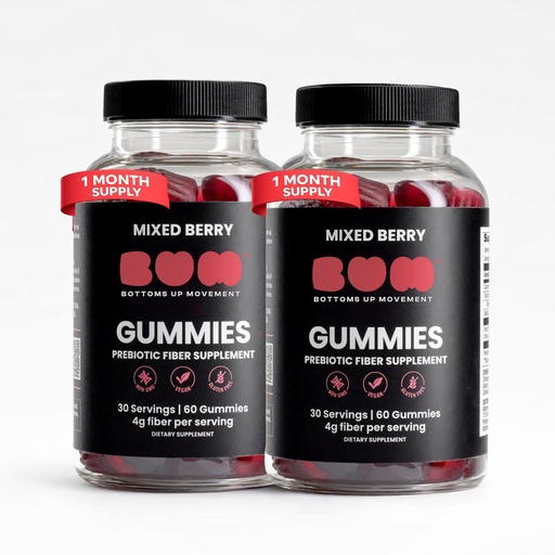 [BRSRGAA6C55QYELJ] Bum Prebiotic Fiber Supplement - Inulin Prebiotic Fiber Gummies for Men for Peachy Digestive Health, Regularity & Boating Relief - 4g Per Serving - 120 Gummies, Pack of 2 (120 Gummies, Pack of 2)