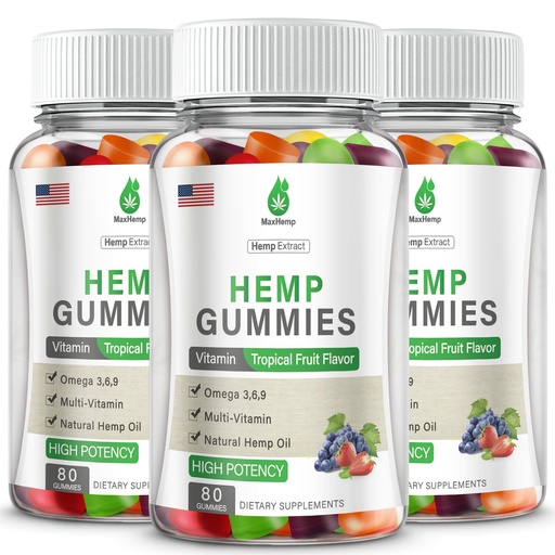 [BRSRGZYROJ7AKA3B] 3 Packs Hemp Gummies for Pain, Sleep, Anxiety - Hemp Gummy 100% Natural Organic Extra Strength High Potency with Pure Hеmp Oil Extract Vegan Bear Candy