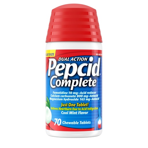 [BRSREFA5BV5QMH3J] Pepcid Complete Acid Reducer + Antacid Chewable Tablets, 10mg Famotidine, 800mg Calcium Carbonate & 165mg Magnesium Hydroxide per Heartburn Medicine Tablet, Antacid Chews, Mint Flavored, 70 ct