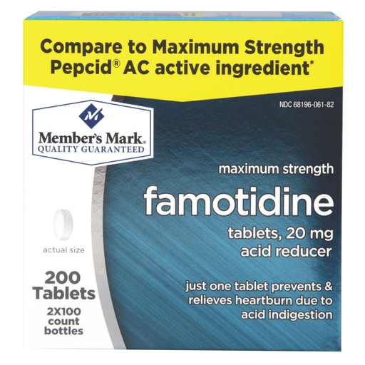 [BRSWKHQEBQBBKH3A] Member Mark Maximum Strength Famotidine Tablets 20mg Acid Reducer (200 Ct)