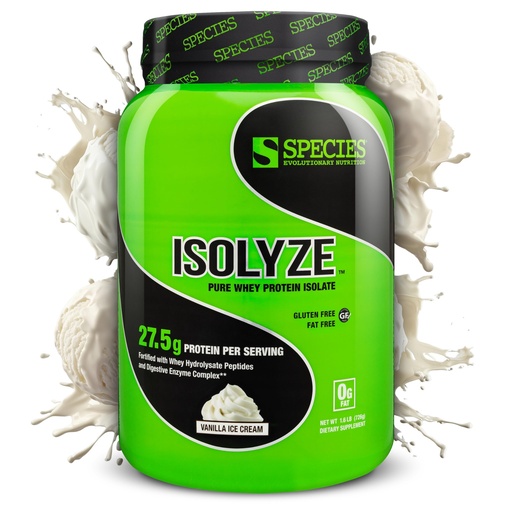 [BRSWIHIAAB6WA2DO] Species Nutrition Isolyze Whey Protein Powder, 100% Whey Isolate for Muscle Building, 27.5g Protein Per Scoop, No Sugar & Low Fat (Vanilla Ice Cream, 22 Servings)