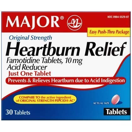 [BRSWKHD2OJ5G2A3X] MAJOR HEARTBURN RELIEF TABS FAMOTIDINE-10 MG Pink 30 TABLETS UPC 309045529874 by Major Pharmaceuticals