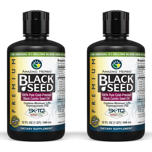 [BRSWG2QECQDWACY3] Amazing Herbs Premium Black Seed Oil - Cold Pressed Nigella Sativa Aids in Digestive Health, Immune Support, Brain Function, Joint Mobility, Gluten Free, Non GMO - 32 Fl Oz (Pack of 2)