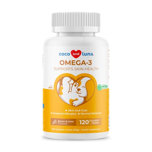 [BRSWGEAFBMBA4EL4] Omega 3 Fish Oil for Dogs 120 Tablets - Skin, Coat & Joint Support | Omega 3, 6 & 9 with Vitamin E. Supports skin & coat health, reduces shedding & dry skin. Promotes joint & heart function.