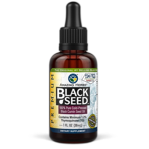 [BRSWIGAQA4AAEGQV] Amazing Herbs Premium Black Seed Oil - Gluten Free, Non GMO, Cold Pressed Nigella Sativa Aids in Digestive Health, Immune Support, Brain Function, Joint Mobility - 1 Fl Oz