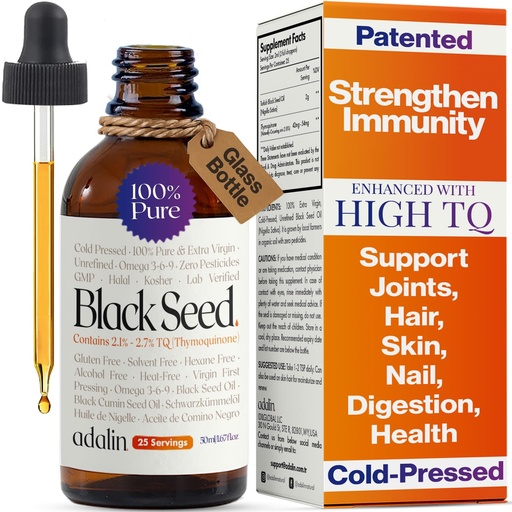 [BRSREZAQCQAWO3LK] adalin Black Cummin Seed Oil Liquid Drops 1.67 fl oz | Nigella Sativa Seed Oil | High Thymoquinone | Cold Pressed | Glass Bottle | Blackseed | Vegan | Gluten Free