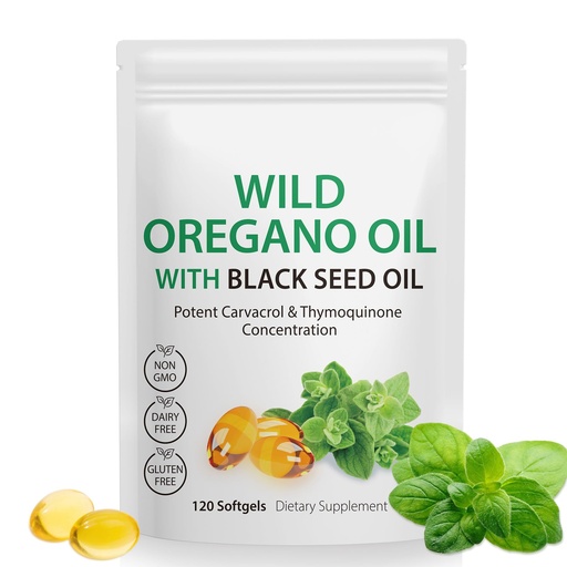 [BRSREYIDO4IGAYLV] Oil of Oregano Softgels, 120 Count 2 in 1 6000mg Oil of Oregano with Black Seed Oil 200mg, Plant Based, Organic Oregano Oil Supplement Capsules, Non-GMO & Immune Support