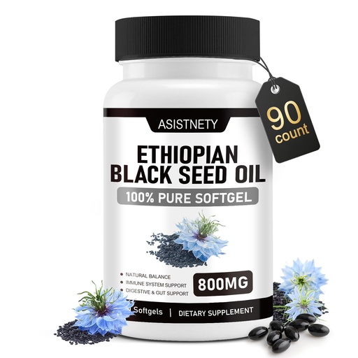 [BRSRGCQCPN5GCCDV] Ethiopian Black Seed Oil with 4.64% Thymoquinone, Immune Support & Digestion & Energy Booster, Non-GMO, Gluten-Free Capsules, Vegan, 90 Count