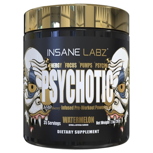 [BRSRMHQ6OYAWYFLL] Insane Labz Psychotic Gold, High Stimulant Pre Workout Powder, Extreme Lasting Energy Focus, Pumps and Endurance with Beta Alanine, DMAE Bitartrate, NO Booster (35 Servings, Watermelon)
