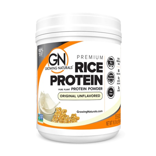 [BRSWIZYCOMCBEF3G] Growing Naturals Organic Rice Protein Powder - 15g Plant Protein, 2.8G BCAA - Low-Carb, Low-Sugar, Non-GMO - Original Unflavored, 16.2 Ounce (Pack of 1)