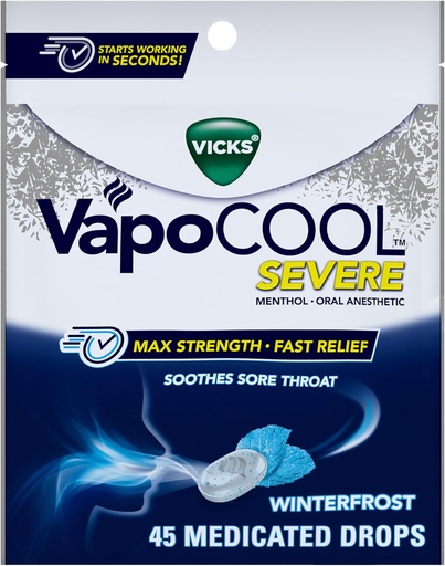 [BRSWGFIZDEIGGDY7] ヴィックスVapoCoolのSevereはSoreの喉の低下、最高の強さのメンソール、Soothes Soreの喉の痛み、冬の霜の味、45ctを薬用しました