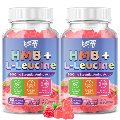 [BRSREZD3B4MBS3D5] 2 Pack HMB and L-Leucine 3000mg with Calcium Gummies - Muscle Support & Recovery for Adults & Elderly, Vegan, Non-GMO, Gluten Free, 120 Gummies