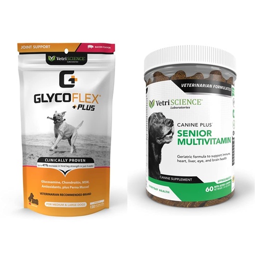 [BRSRMFITBEMBEDT6] VETRISCIENCE Glycoflex Plus Chondroitin Maximum Strength Hip & Joint Supplement & Canine Plus MultiVitamin for Senior Dogs - Vet Recommended Vitamin Supplement, 60 (Packaging May Vary)