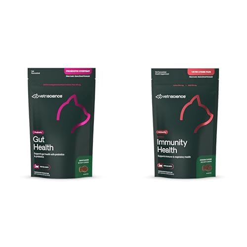 [BRSROEIBBUBAK2A3] VETRISCIENCE Cat Health Bundle: Gut Health Probiotic & Prebiotic Digestive Supplements (60 Duck Chews) + Vetri Lysine Plus Immune Support (120 Chews)