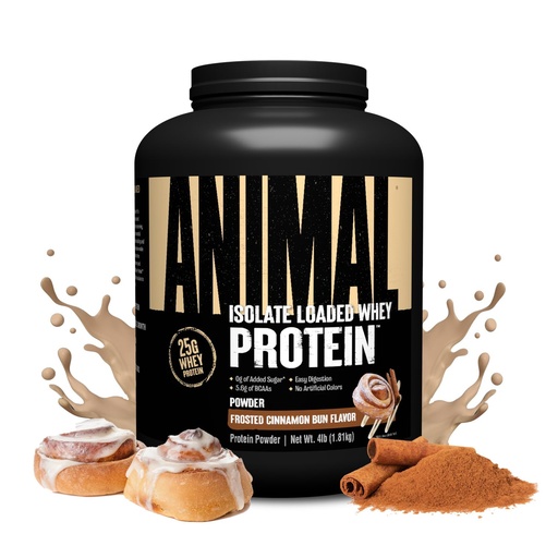 [BRSWK233BQBWOHTK] Animal Whey Isolate Protein Powder - Loaded for Pre & Post Workout Muscle Builder and Recovery with Digestive Enzymes for Men & Women - 25g Protein, Great Taste, Low Sugar - Frosted Cinnamon Bun 4 lbs