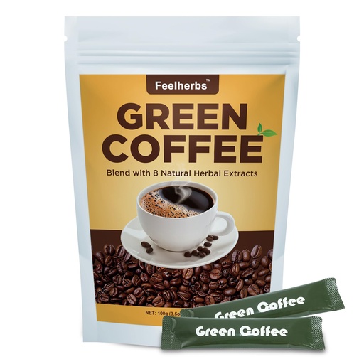 [BRSREALYCMNAA2AZ] Natural Green Coffee for Metabolism & Energy, Green Coffee Beans Extract Instant Coffee with 8 Natural Blends Extracts, 10 Sachets, Vegan Friendly