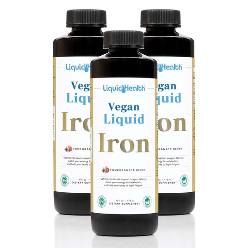 [BRSROFD5PN6Q2FDP] LIQUIDHEALTH Vegan Liquid Iron Supplement with SunActive & Ferrochel Fe - Natural Energy, Immune System & Metabolic Support, Increase Mental Clarity, Prenatal/Postnatal - USA Made, Non-GMO (3 Pack)