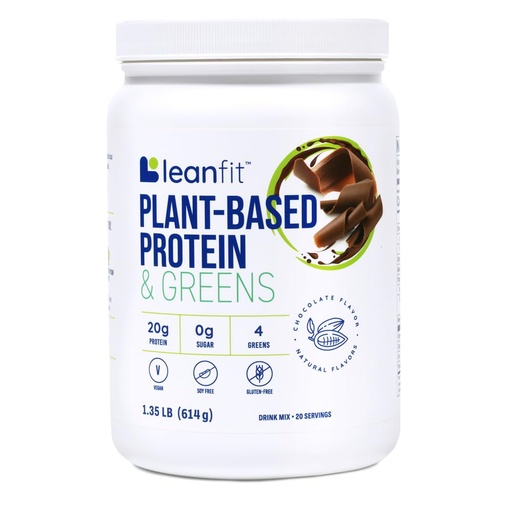 [BRSW2AT5A56AAD33] LeanFit Plant-Based Protein & Greens, Natural Chocolate, 20g Protein, 20 Servings, 1.35 Pound Tub