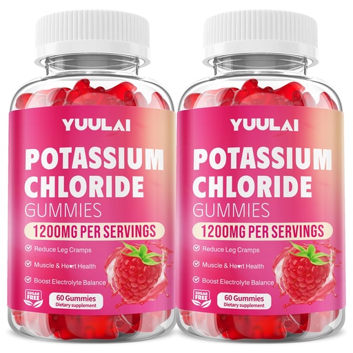 [BRSREEIEOQGWCCY2] Pack of 2 Potassium Gummies, Potassium Chloride Gummies 1200mg for Adults, Sugar-Free Potassium Supplement Support Leg Cramps & Electrolyte Balance, Raspberry Flavor, 120 Count