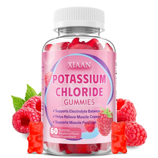 [BRSREFQCOEMGEFA3] Potassium Gummies for Women & Men, High Dose Potassium Chloride Supplement Gummies for Leg Cramps & Electrolyte Balance, Vegan/Sugar-Free/Gluten Free, Raspberry Flavor 60 Count