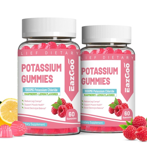 [BRSRABL2DEBAEH3U] 2 Pack Potassium Gummies, Potassium Chloride 1000mg for Adults, Chewable Potassium Supplement for Women & Men, Support Leg Cramps & Muscle Health - Sugar-Free, Vegan,120 Count