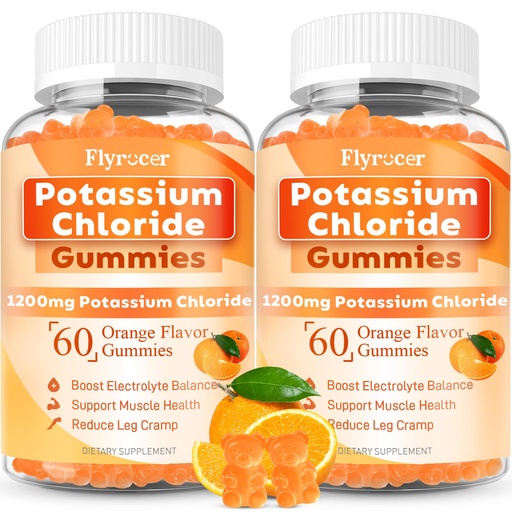 [BRSREYD5AQIWCH3V] 2 Pack Potassium Gummies, Potassium Chloride for Adults, Sugar-Free Potassium Supplement Gummies Support Electrolyte Balance & Leg Cramps for Women & Men, Orange Flavor, Vegan, 120 Count