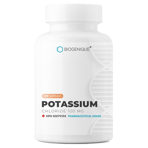 [BRSREZQ5OEBRYE3H] Biogenique Potassium Chloride - 120 Capsules Potassium 100MG - Healthy Muscle Function Heart Health & Electrolyte Balance - Made in Canada, Pharmaceutical Grade, Non-GMO