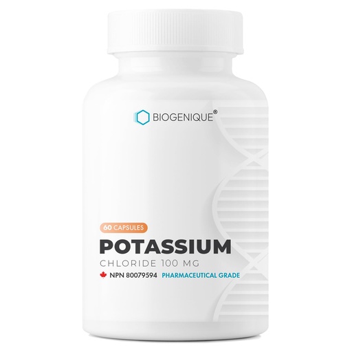 [BRSRA2YZCENR4E3A] Potassium Chloride - 60 Capsules Potassium 100MG - Healthy Muscle Function Heart Health & Electrolyte Balance - Made in Canada, Pharmaceutical Grade, Non-GMO