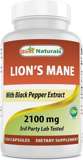 [BRSRMBAHCINWA3DA] Best Naturals Lions Mane Mushroom Supplement 2100mg - 120 Capsules - Supports Mental Clarity, Focus & Immune Health - Added Black Pepper for Maximum Absorption