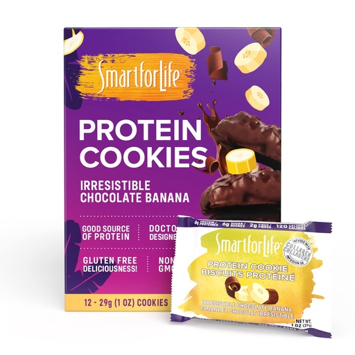 [BRSWYGIPBBYAMDI2] Smart for Life Chocolate Covered Banana Protein Cookies - Irresistible Winner High Protein Cookie Diet - 12 Count - Meal Replacement - On-the-Go Snack - Low Calorie Super High Fiber Cookies