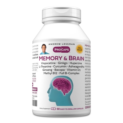 [BRSREADROV6GM2Y4] ANDREW LESSMAN Memory & Brain 60 Capsules – Naturally Supports Brain, Memory and Mental Acuity. with Ginkgo Biloba, Ashwagandha, Bacopa, Curcumin, Ginseng, B-Complex, Vitamin D3