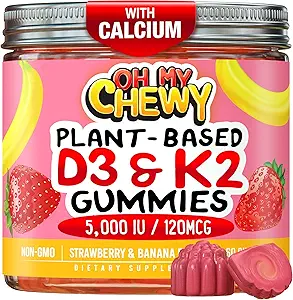 [BRSROCA2OAGQY2T5] Center-Filled Vitamin D3 K2 Gummies - Kids, Teens & Adults - Supplement for Healthy Teeth, Bone, Energy & Immunity - 5000 IU D3, 120 mcg K2(MK-7), 120 mg Calcium - Vegan & Non-GMO - 60 Count